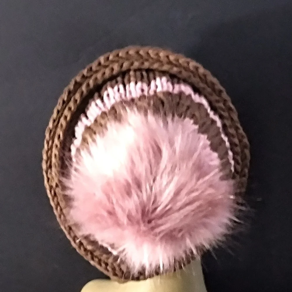 Versatile, Authentic Hand Knitted Beanies Accented With Faux Fur PomPom.